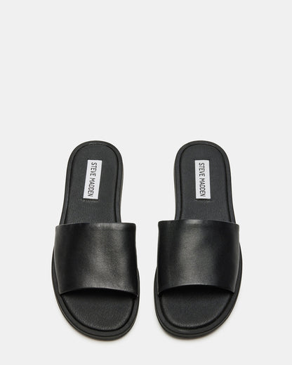 Steve Madden KAYA Black Leather Slide Sandal | Women's Sandals