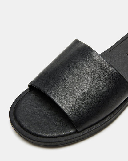 Steve Madden KAYA Black Leather Slide Sandal | Women's Sandals