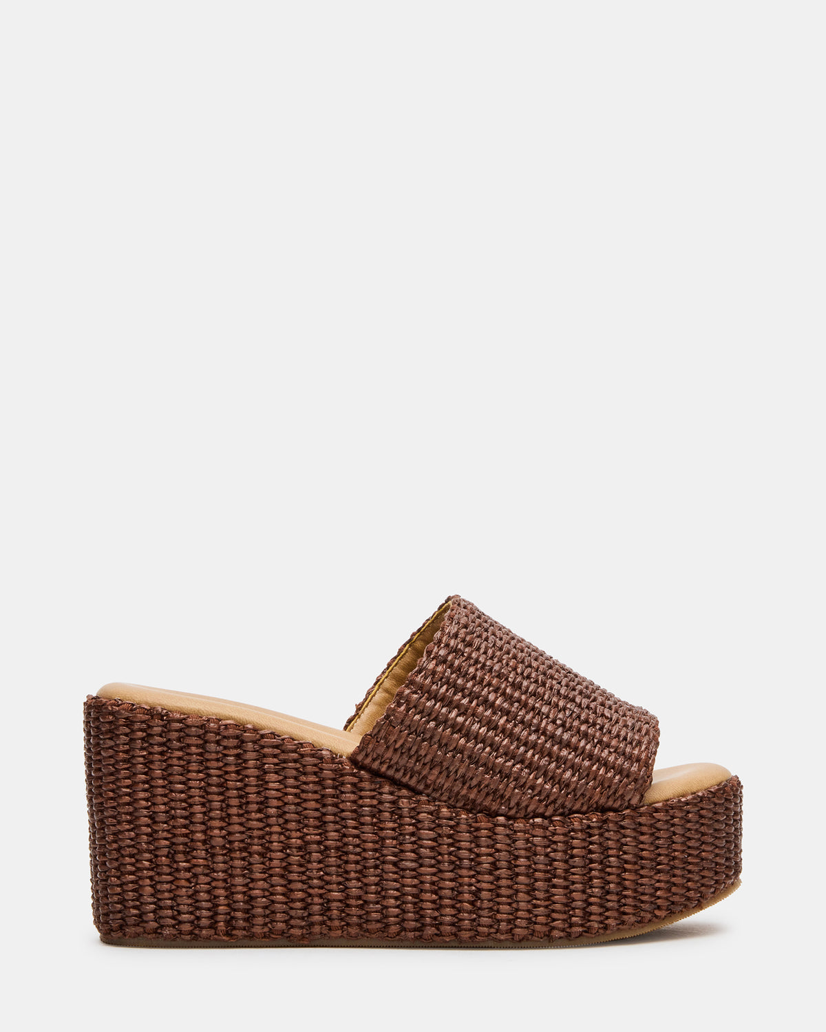 Steve Madden JETTY Brown Raffia Platform Wedge Women's Sandal