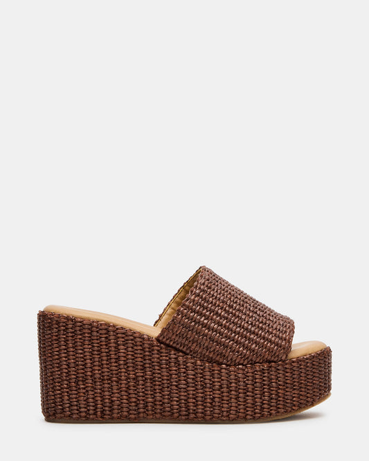 Steve Madden JETTY Brown Raffia Platform Wedge Women's Sandal