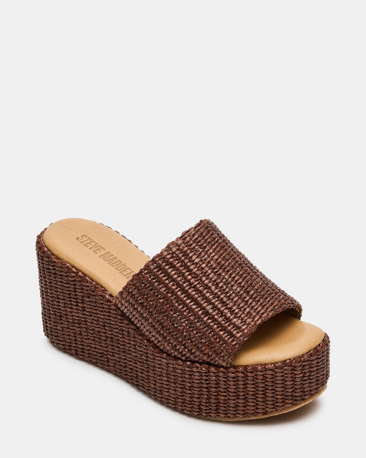 Steve Madden JETTY Brown Raffia Platform Wedge Women's Sandal