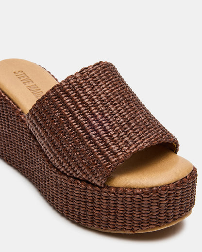 Steve Madden JETTY Brown Raffia Platform Wedge Women's Sandal