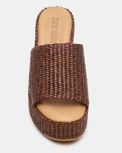 Steve Madden JETTY Brown Raffia Platform Wedge Women's Sandal
