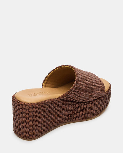 Steve Madden JETTY Brown Raffia Platform Wedge Women's Sandal