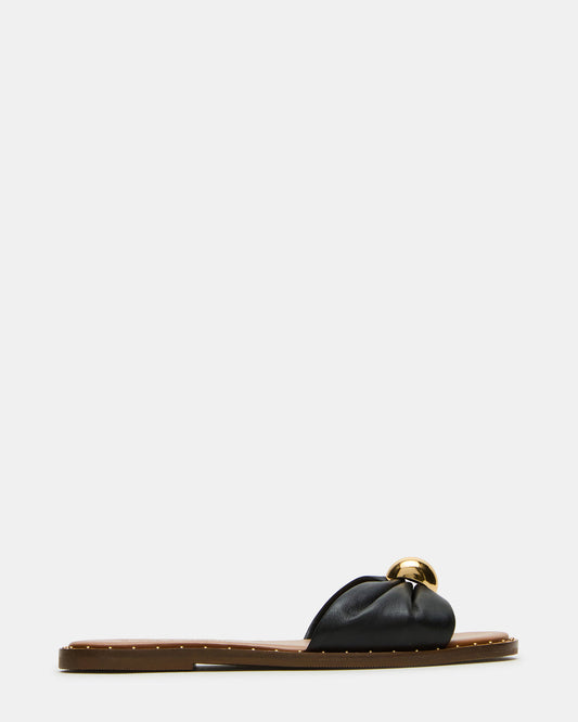 Steve Madden DIPSY Black Leather Slide Rounded Toe Women's Sandal