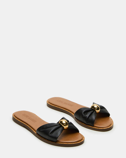 Steve Madden DIPSY Black Leather Slide Rounded Toe Women's Sandal