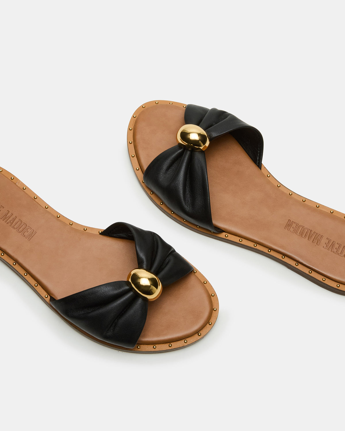 Steve Madden DIPSY Black Leather Slide Rounded Toe Women's Sandal