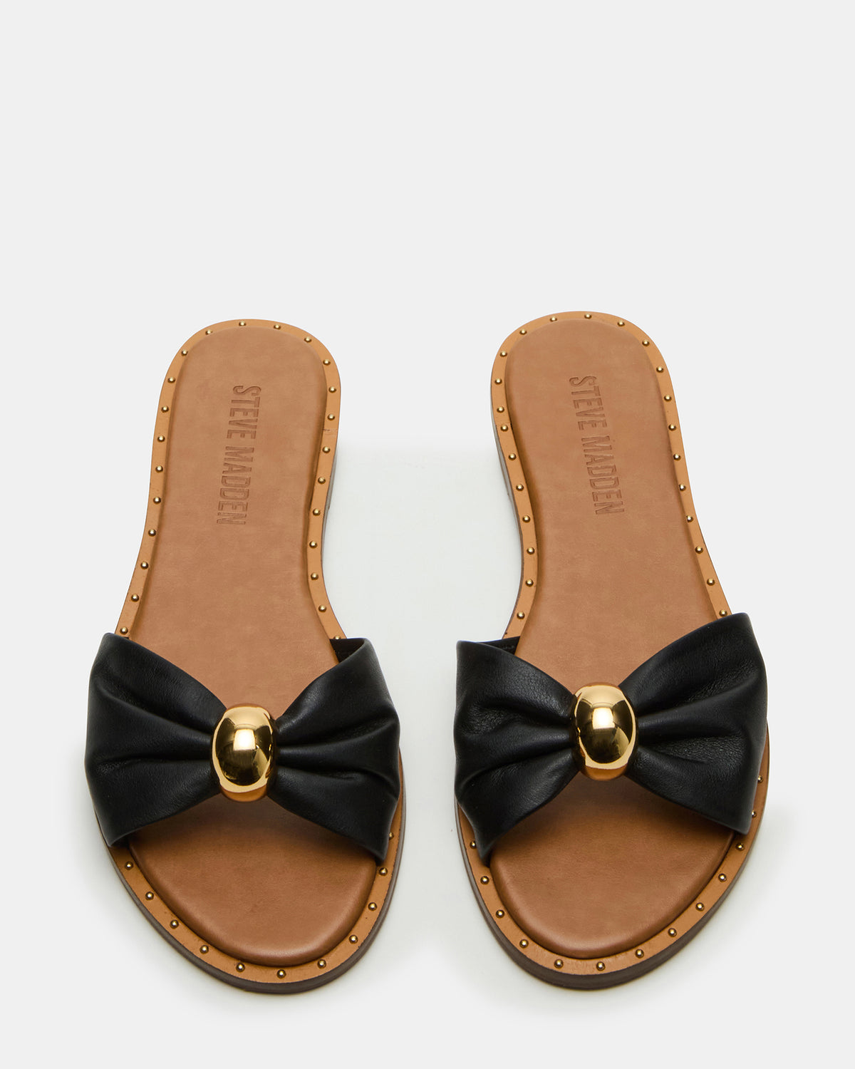 Steve Madden DIPSY Black Leather Slide Rounded Toe Women's Sandal