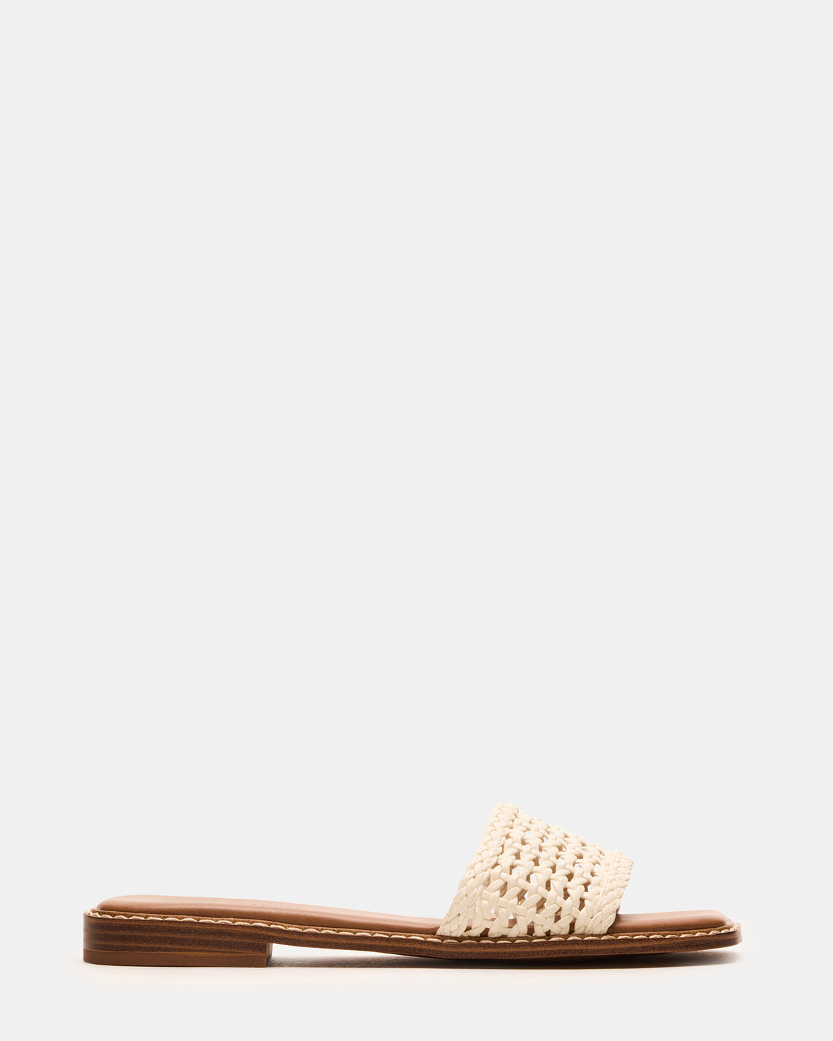 Steve Madden SNIDER White Square-Toe Slide Woven Women's Sandal