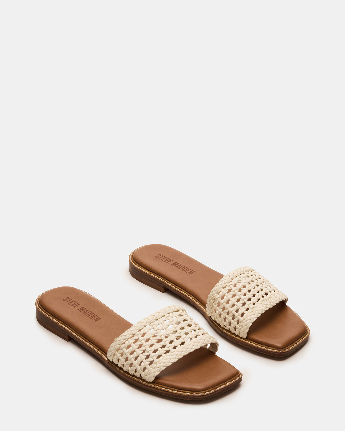 Steve Madden SNIDER White Square-Toe Slide Woven Women's Sandal