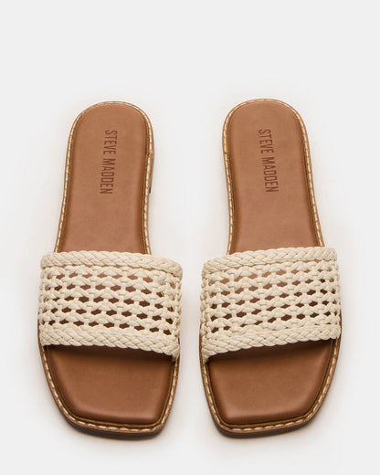 Steve Madden SNIDER White Square-Toe Slide Woven Women's Sandal