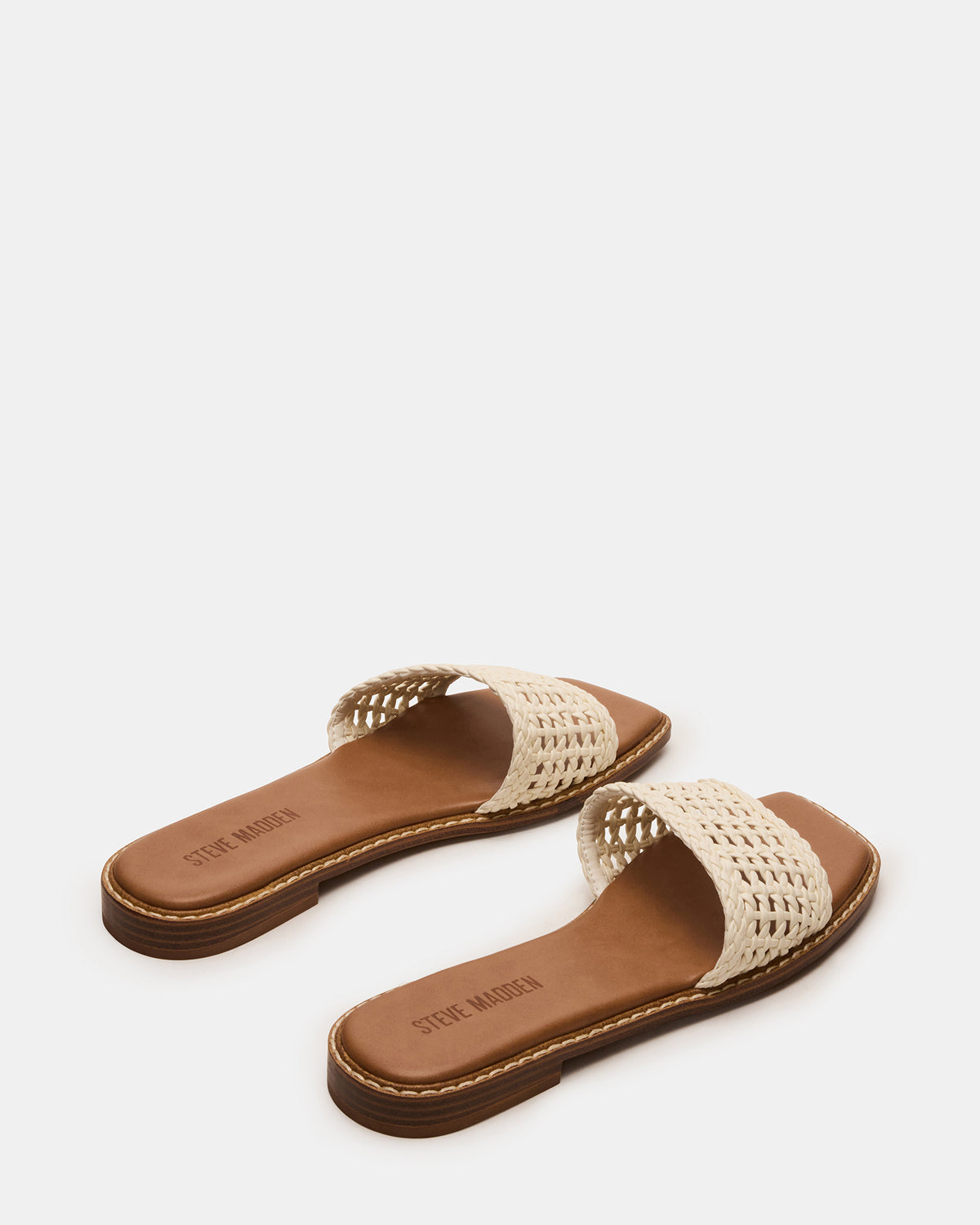 Steve Madden SNIDER White Square-Toe Slide Woven Women's Sandal