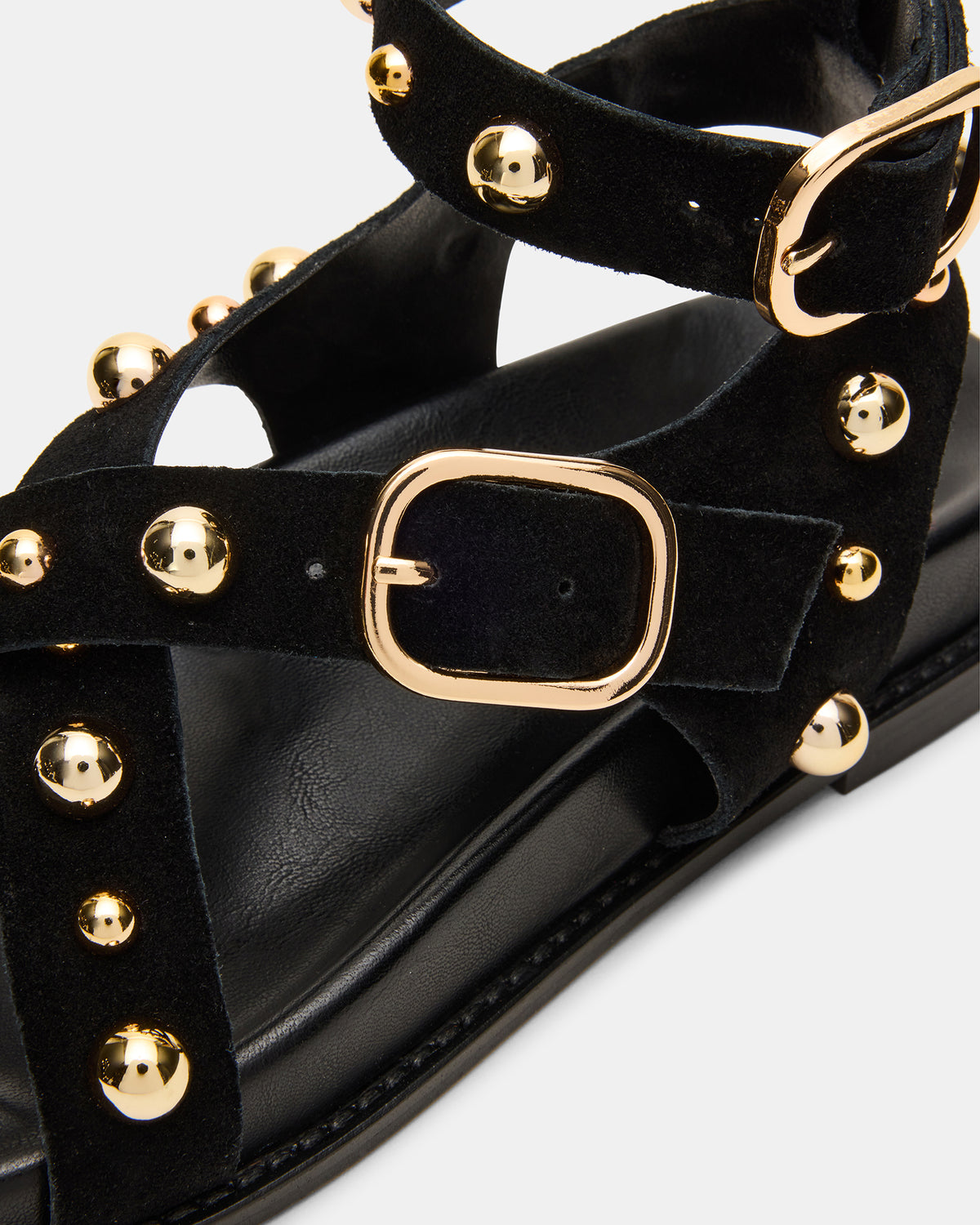 Steve Madden LINEAR Black Suede Strappy Footbed Studded Women's Sandal