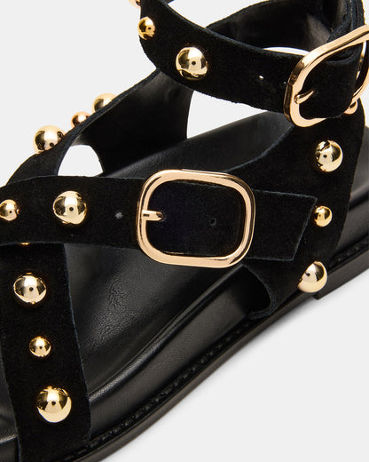 Steve Madden LINEAR Black Suede Strappy Footbed Studded Women's Sandal