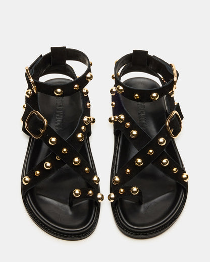 Steve Madden LINEAR Black Suede Strappy Footbed Studded Women's Sandal