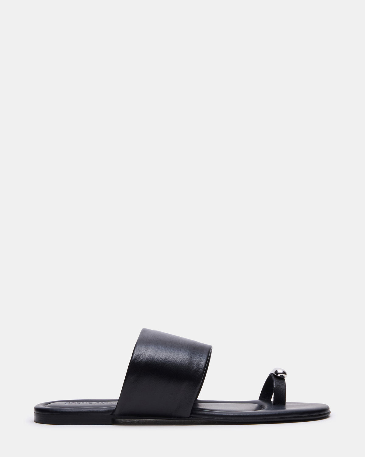 Steve Madden DECADENT Black Leather Rounded-Toe Slide Women's Sandal
