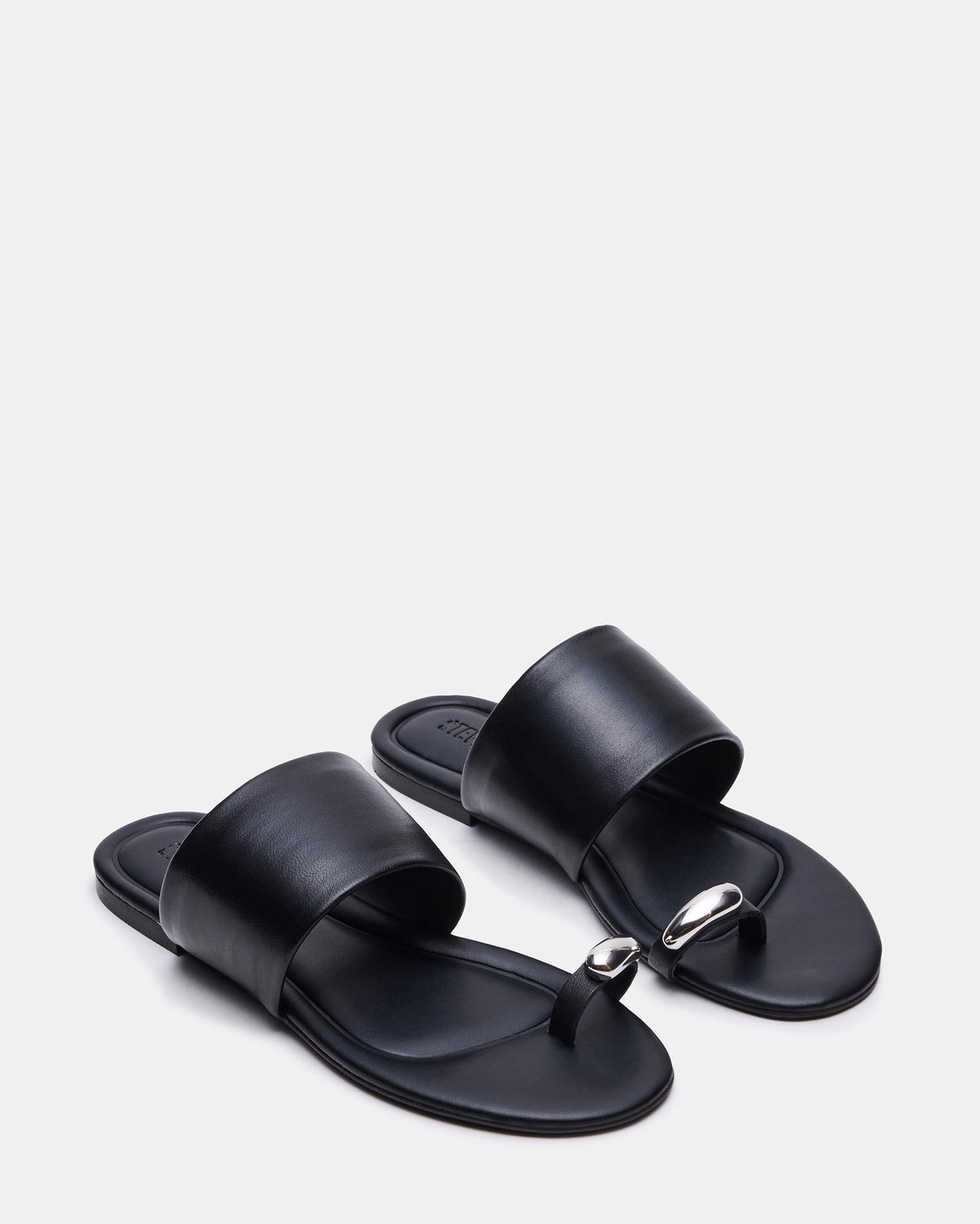 Steve Madden DECADENT Black Leather Rounded-Toe Slide Women's Sandal