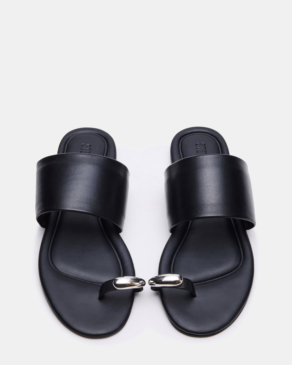 Steve Madden DECADENT Black Leather Rounded-Toe Slide Women's Sandal