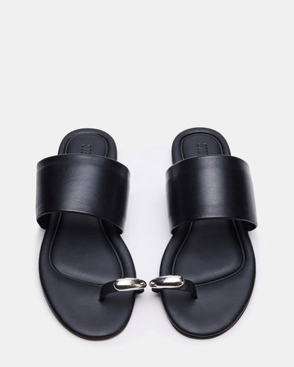 Steve Madden DECADENT Black Leather Rounded-Toe Slide Women's Sandal