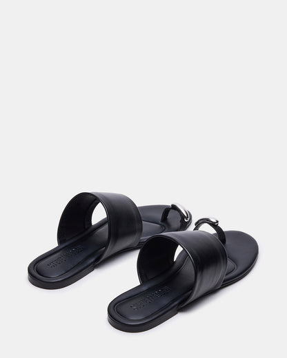 Steve Madden DECADENT Black Leather Rounded-Toe Slide Women's Sandal