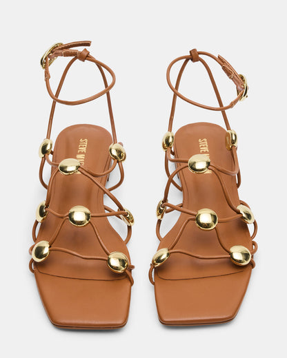 Steve Madden TIDES Cognac Strappy Square-Toe Women's Sandal