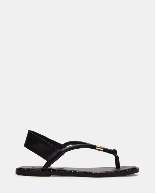 Steve Madden MEDUZA Black Leather Women's Studded Thong Sandal