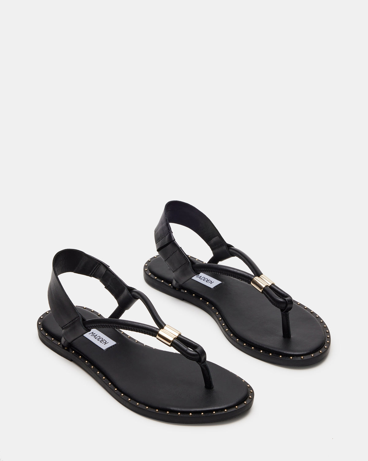 Steve Madden MEDUZA Black Leather Women's Studded Thong Sandal