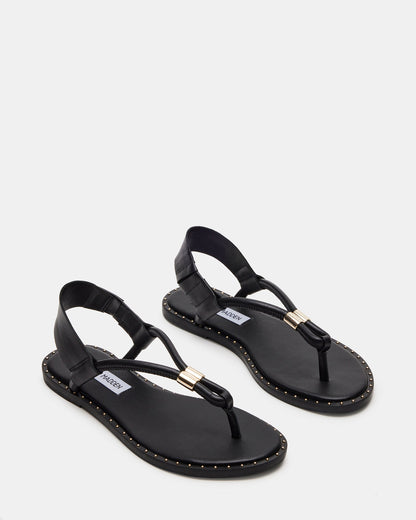 Steve Madden MEDUZA Black Leather Women's Studded Thong Sandal