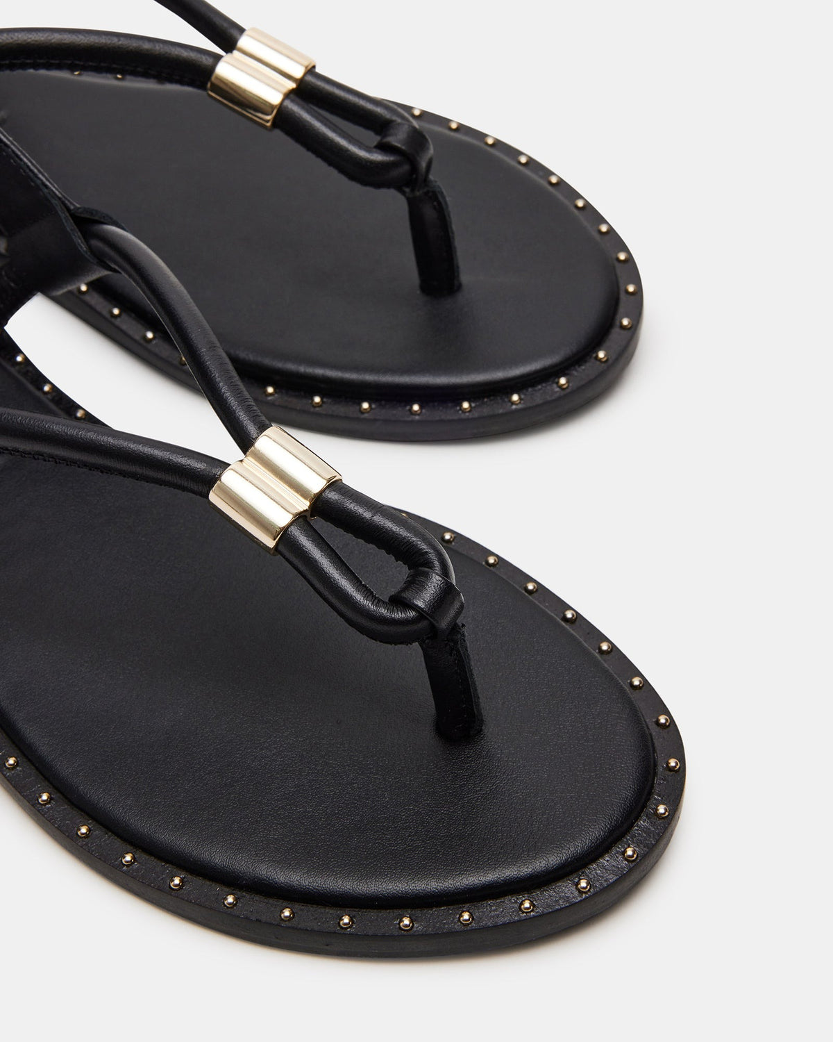 Steve Madden MEDUZA Black Leather Women's Studded Thong Sandal