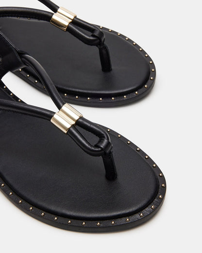 Steve Madden MEDUZA Black Leather Women's Studded Thong Sandal