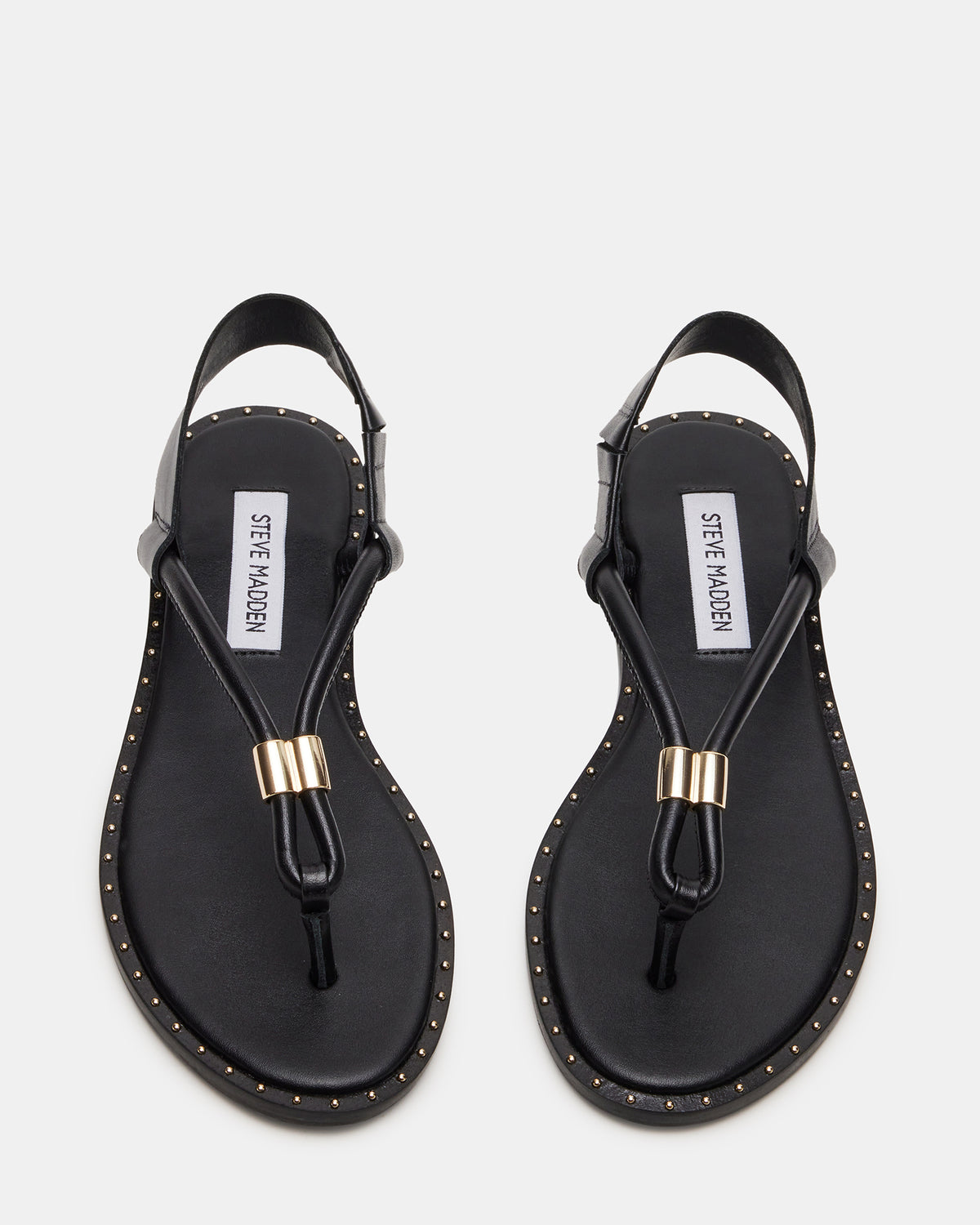 Steve Madden MEDUZA Black Leather Women's Studded Thong Sandal