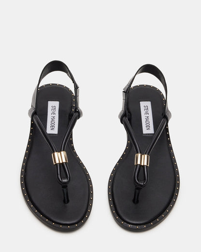 Steve Madden MEDUZA Black Leather Women's Studded Thong Sandal