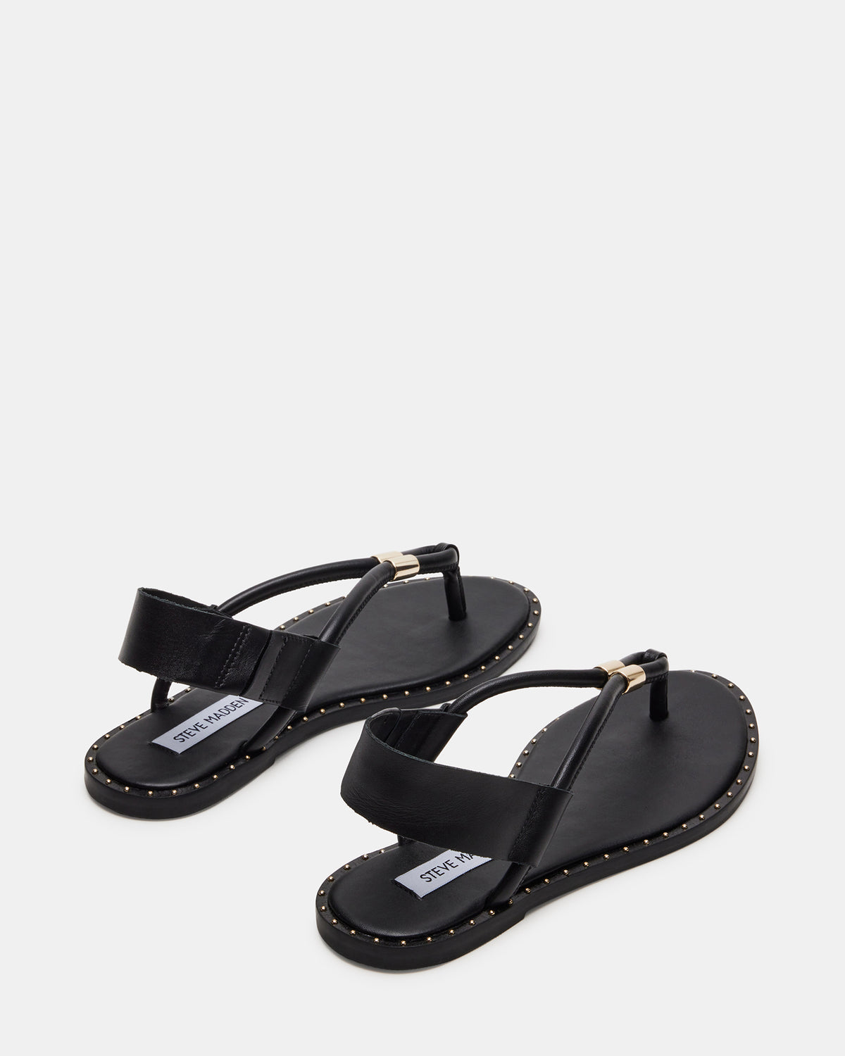 Steve Madden MEDUZA Black Leather Women's Studded Thong Sandal