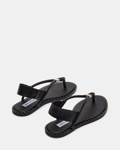 Steve Madden MEDUZA Black Leather Women's Studded Thong Sandal
