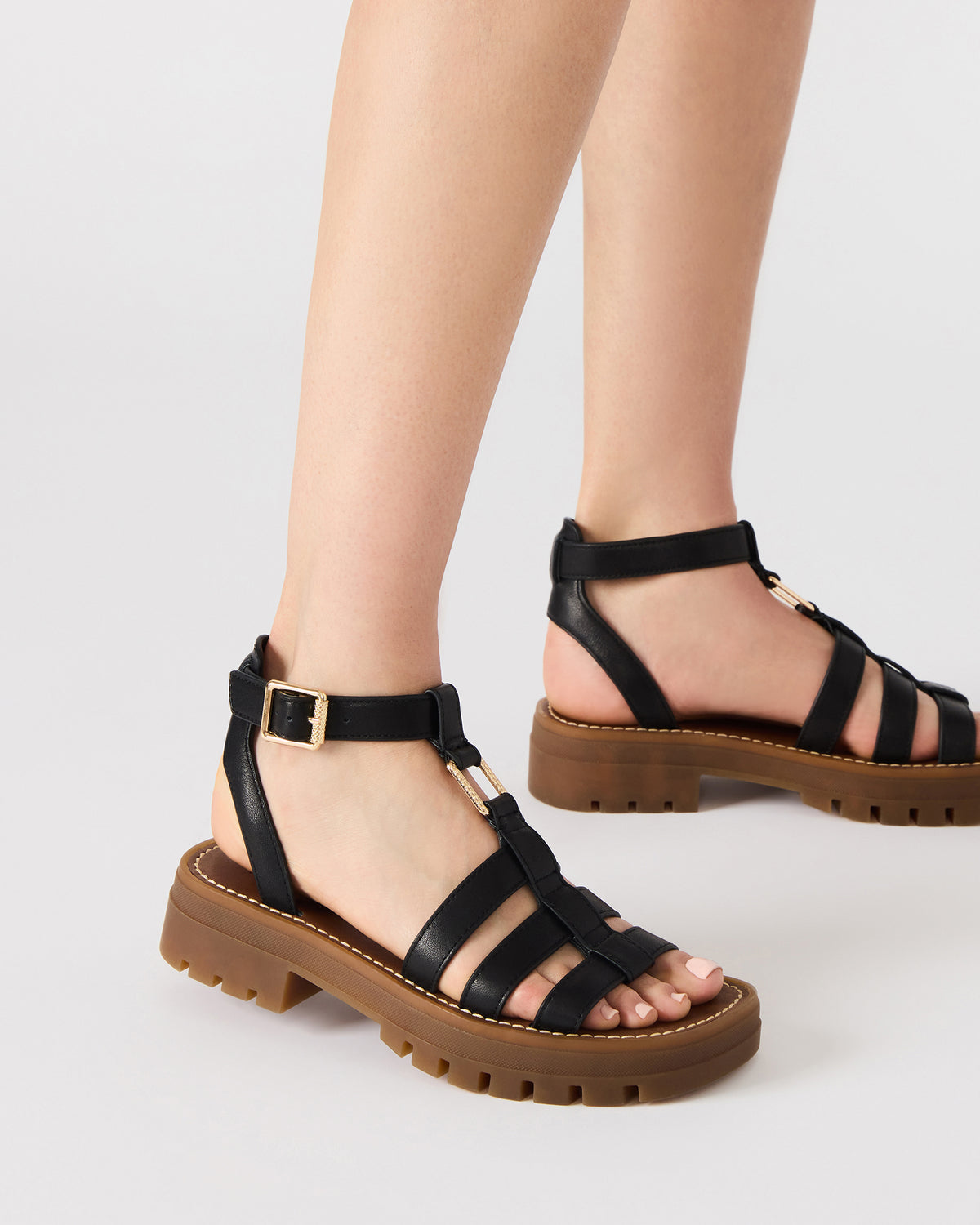 Steve Madden JARELLI Black Leather Strappy Platform Women's Sandal