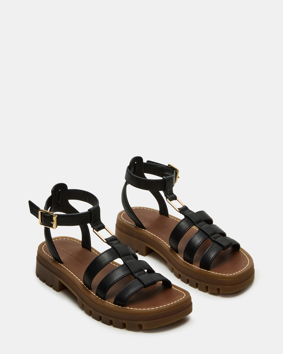 Steve Madden JARELLI Black Leather Strappy Platform Women's Sandal