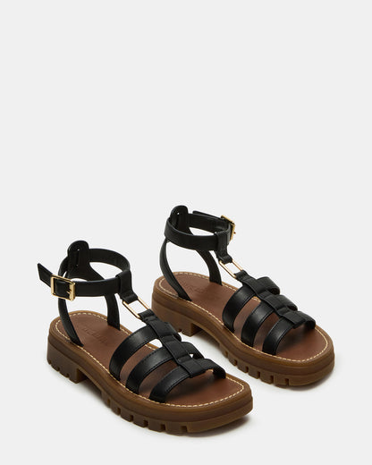 Steve Madden JARELLI Black Leather Strappy Platform Women's Sandal