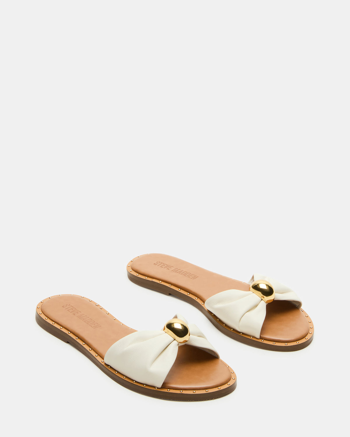 Steve Madden DIPSY White Leather Slide Rounded Toe Women's Sandal