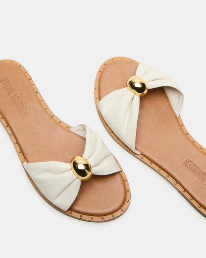 Steve Madden DIPSY White Leather Slide Rounded Toe Women's Sandal