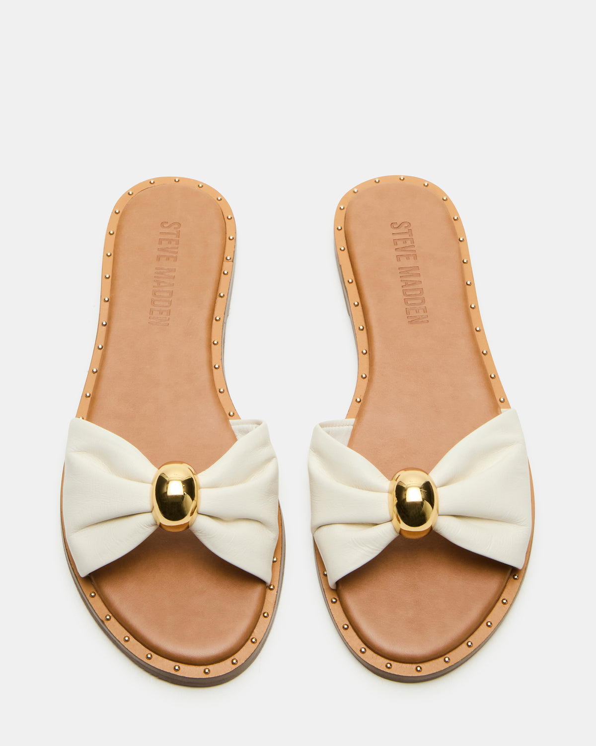 Steve Madden DIPSY White Leather Slide Rounded Toe Women's Sandal