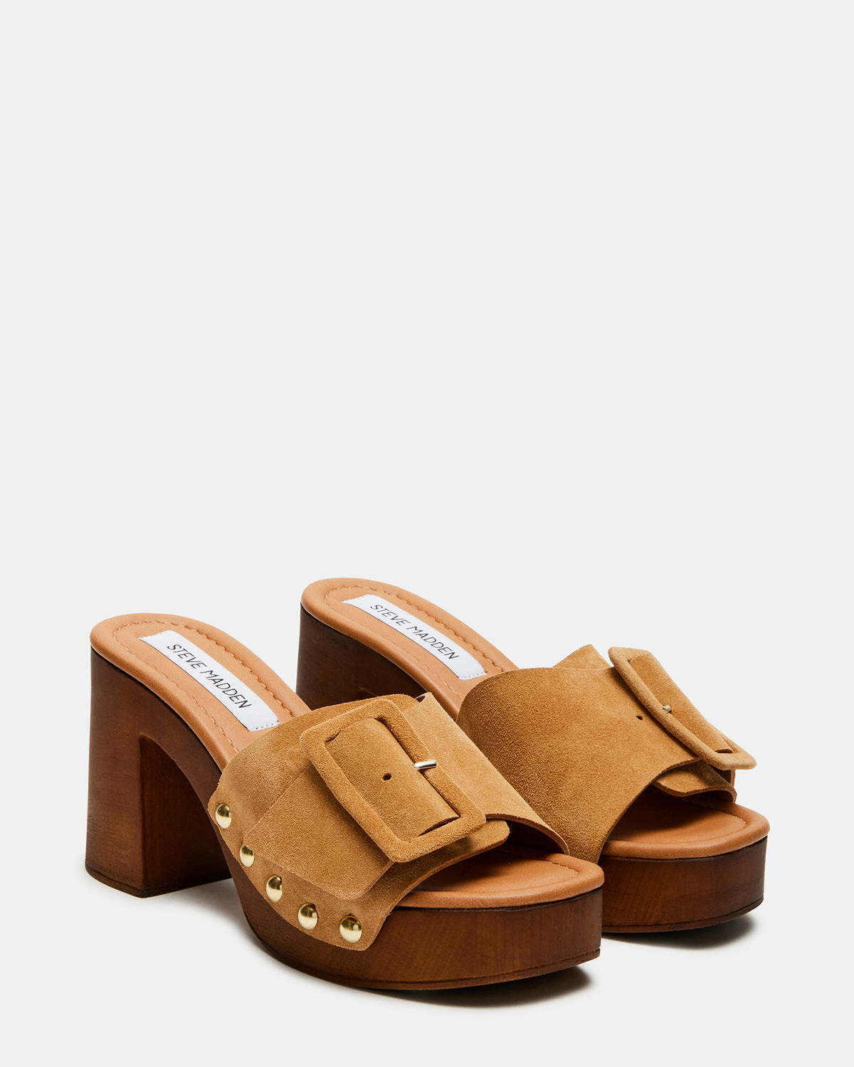 Steve Madden MARLENA Sand Suede Women's Wood Bottom Mule Platform Heel