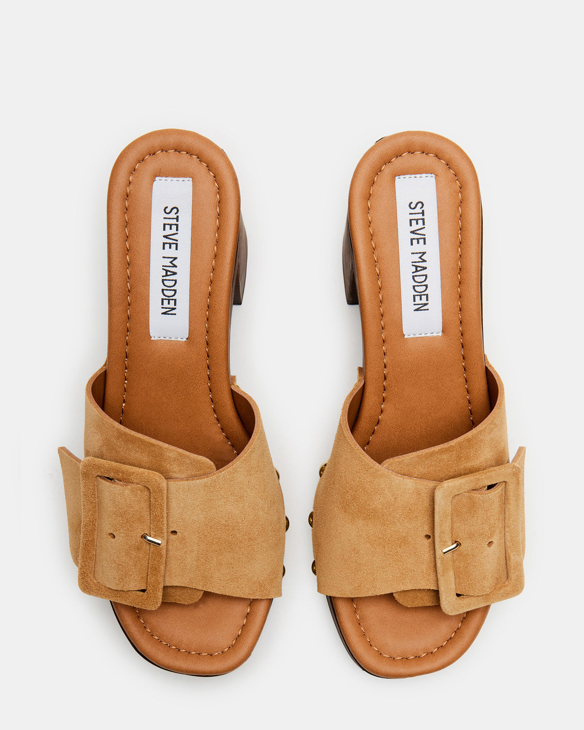 Steve Madden MARLENA Sand Suede Women's Wood Bottom Mule Platform Heel