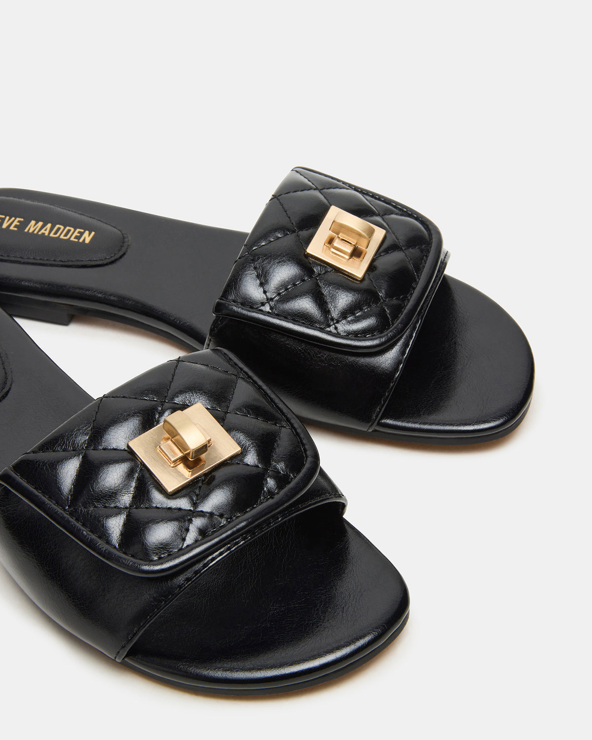 Steve Madden MORELAND Black Quilted Slide Women's Sandal