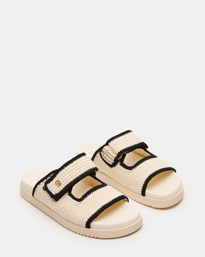 Steve Madden MAYSIE Cream Multi Woven Flatform Footbed Slide Women's Sandal