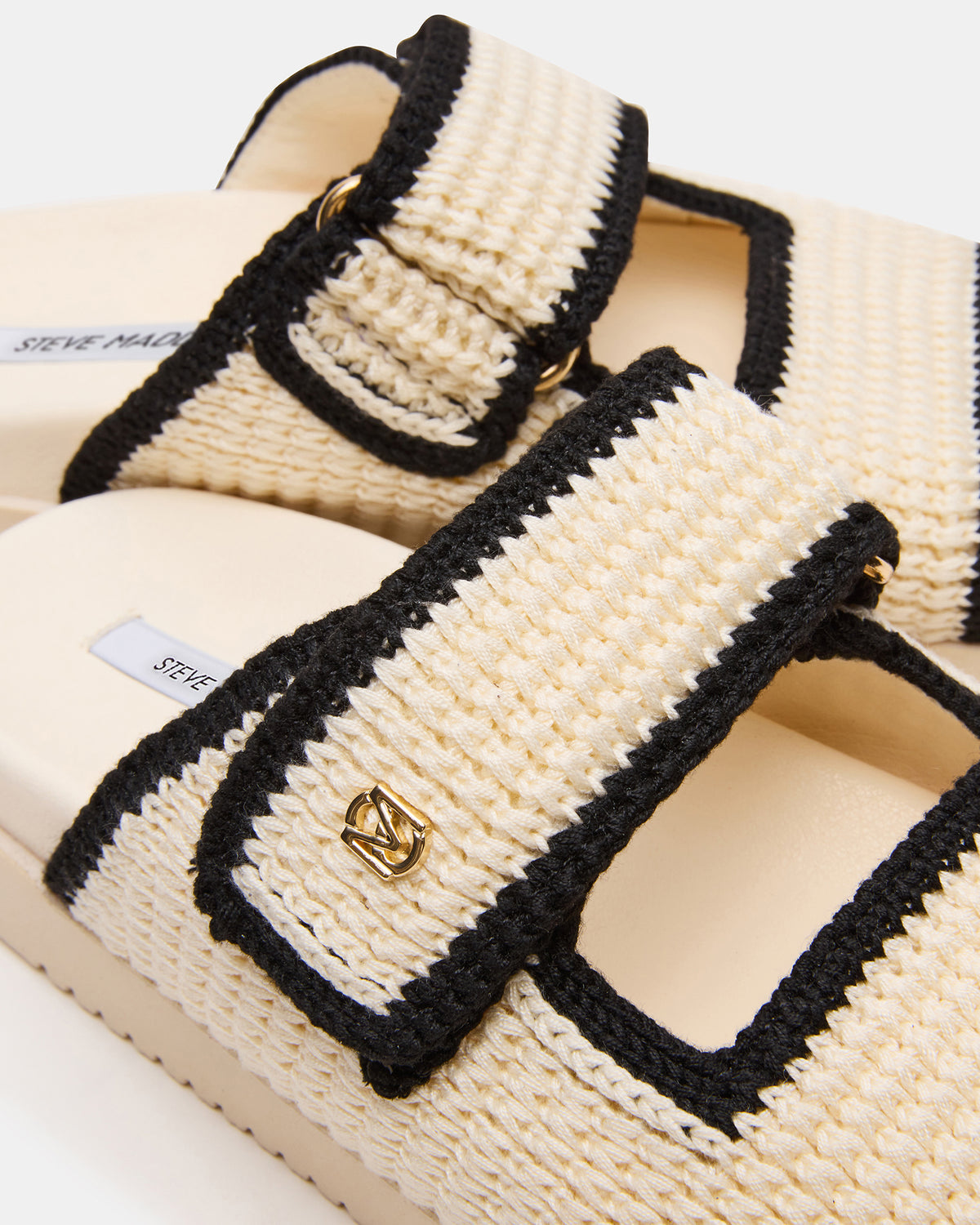 Steve Madden MAYSIE Cream Multi Woven Flatform Footbed Slide Women's Sandal