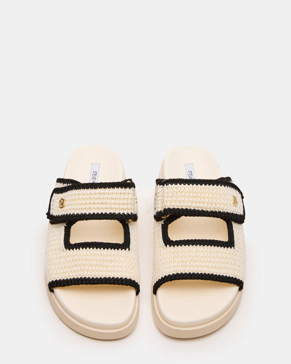Steve Madden MAYSIE Cream Multi Woven Flatform Footbed Slide Women's Sandal