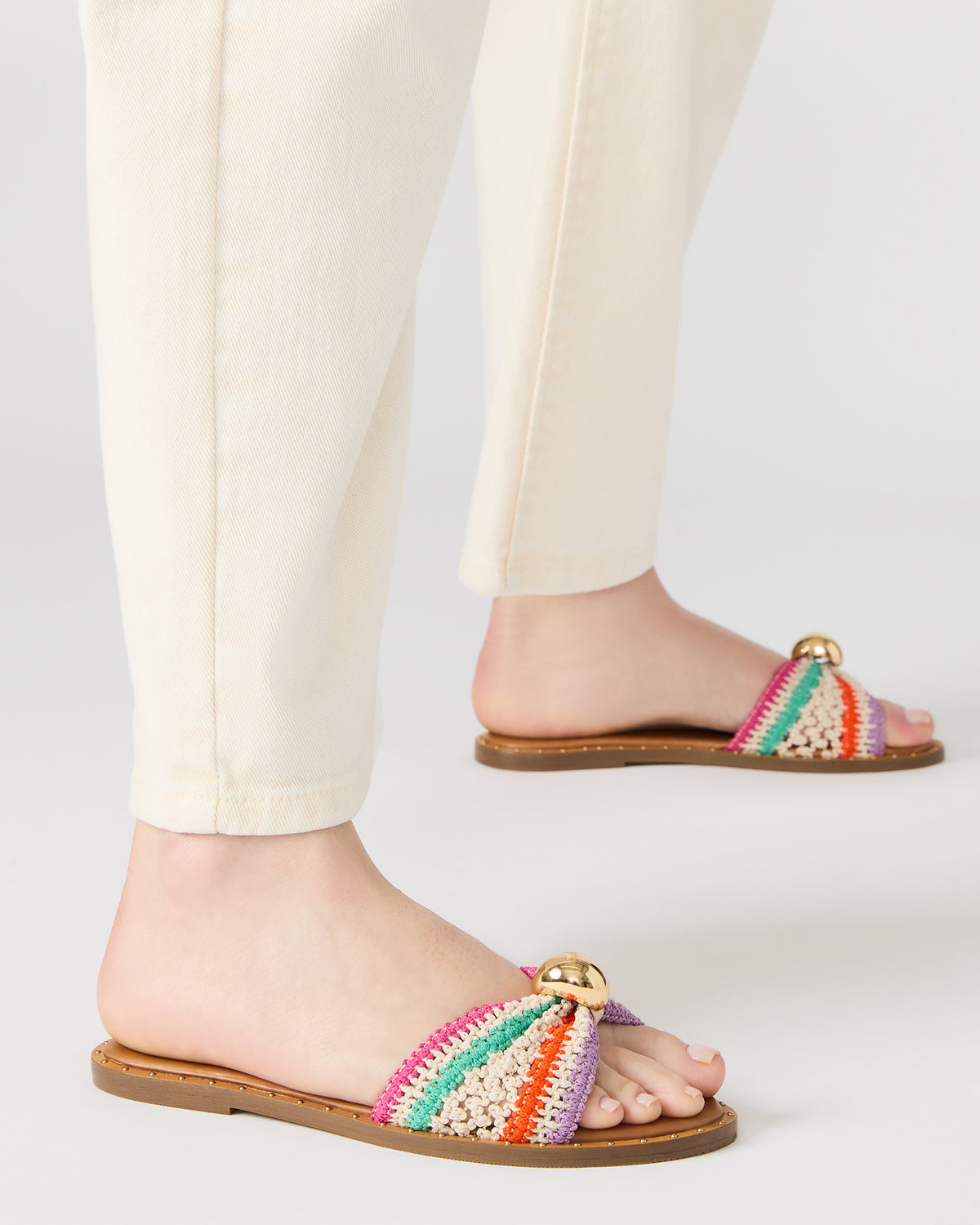 Steve Madden DIPSY Multi Raffia Slide Rounded Toe Women's Sandal