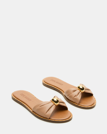 Steve Madden DIPSY Tan Leather Slide Rounded Toe Women's Sandal