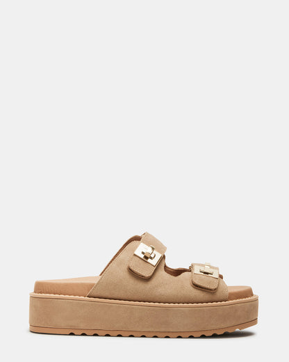 Steve Madden BIGSCHMONA Taupe Suede Women's Platform Slide Sandal