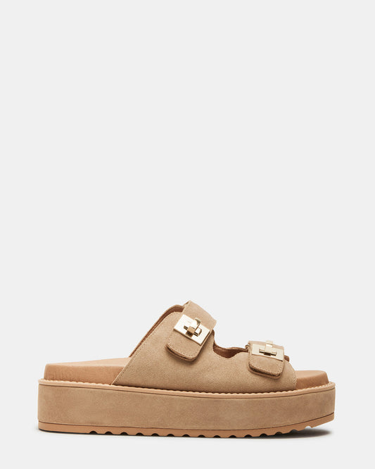 Steve Madden BIGSCHMONA Taupe Suede Women's Platform Slide Sandal